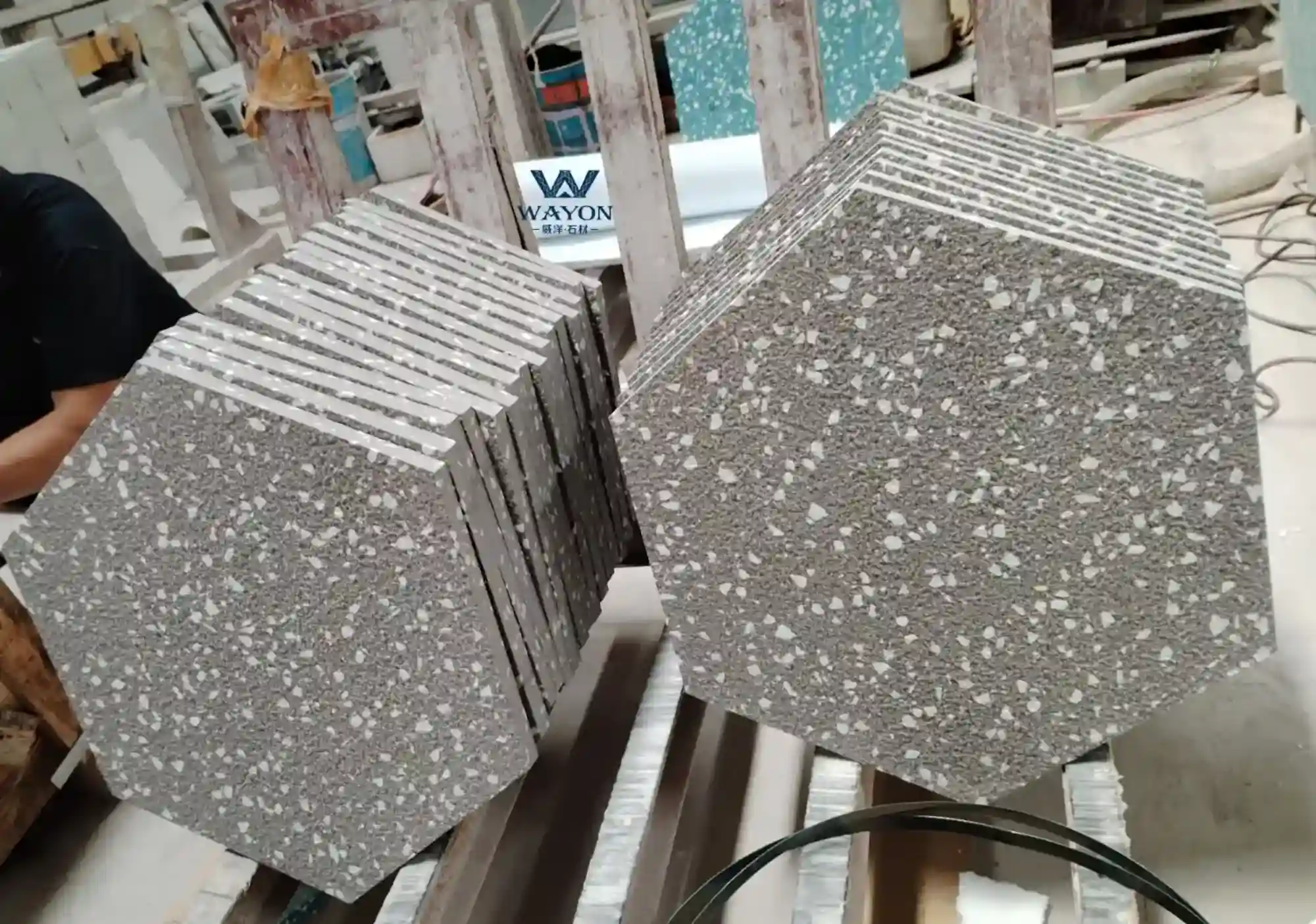 Custom hexagon terrazzo slabs