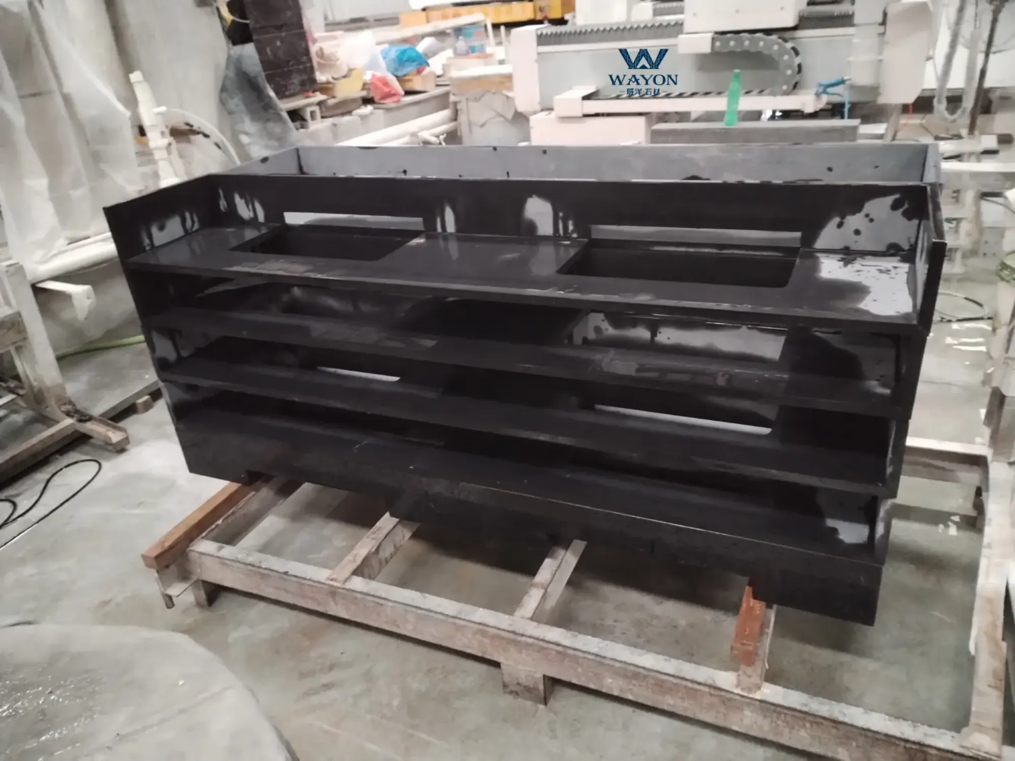 Solid black quartz vanity top