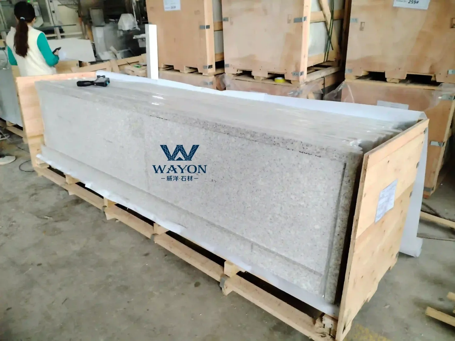 WG367 White Rose Quartz Countertop Wooden Packaging