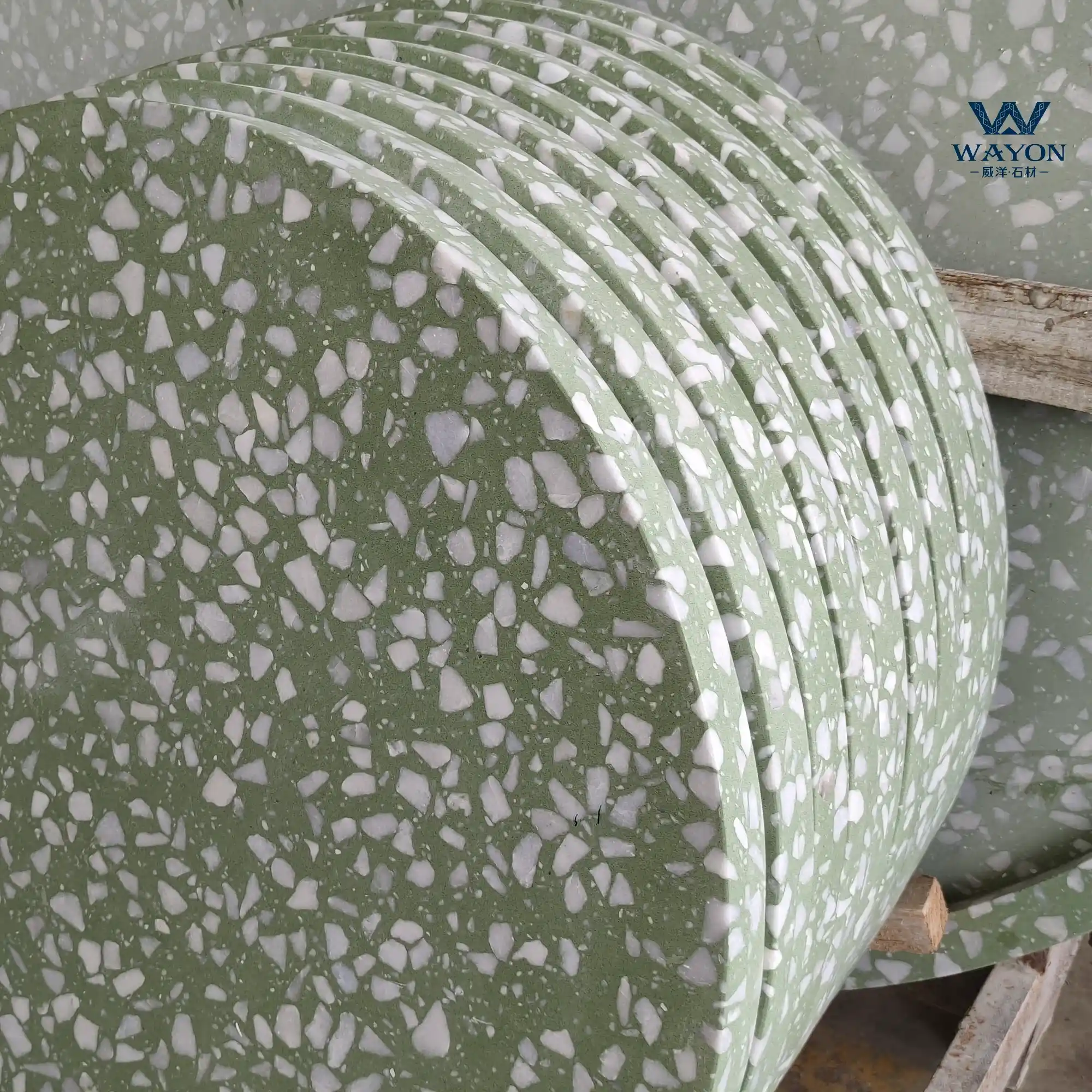 WT277 Dark green pine terrazzo table tops