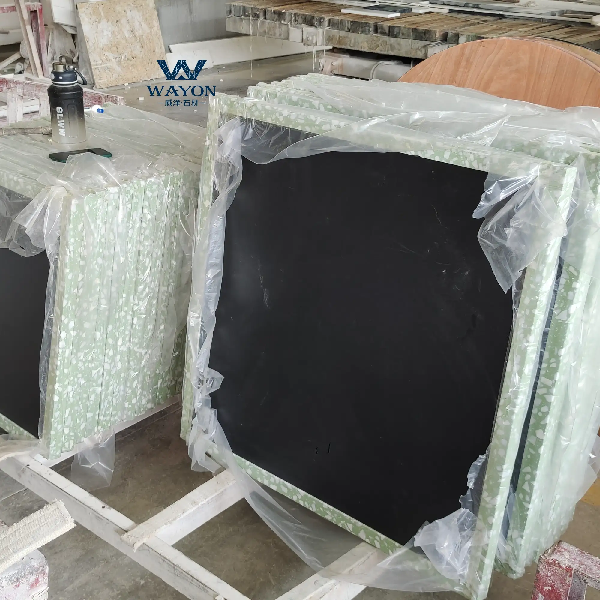 WT277 Dark green pine terrazzo table tops