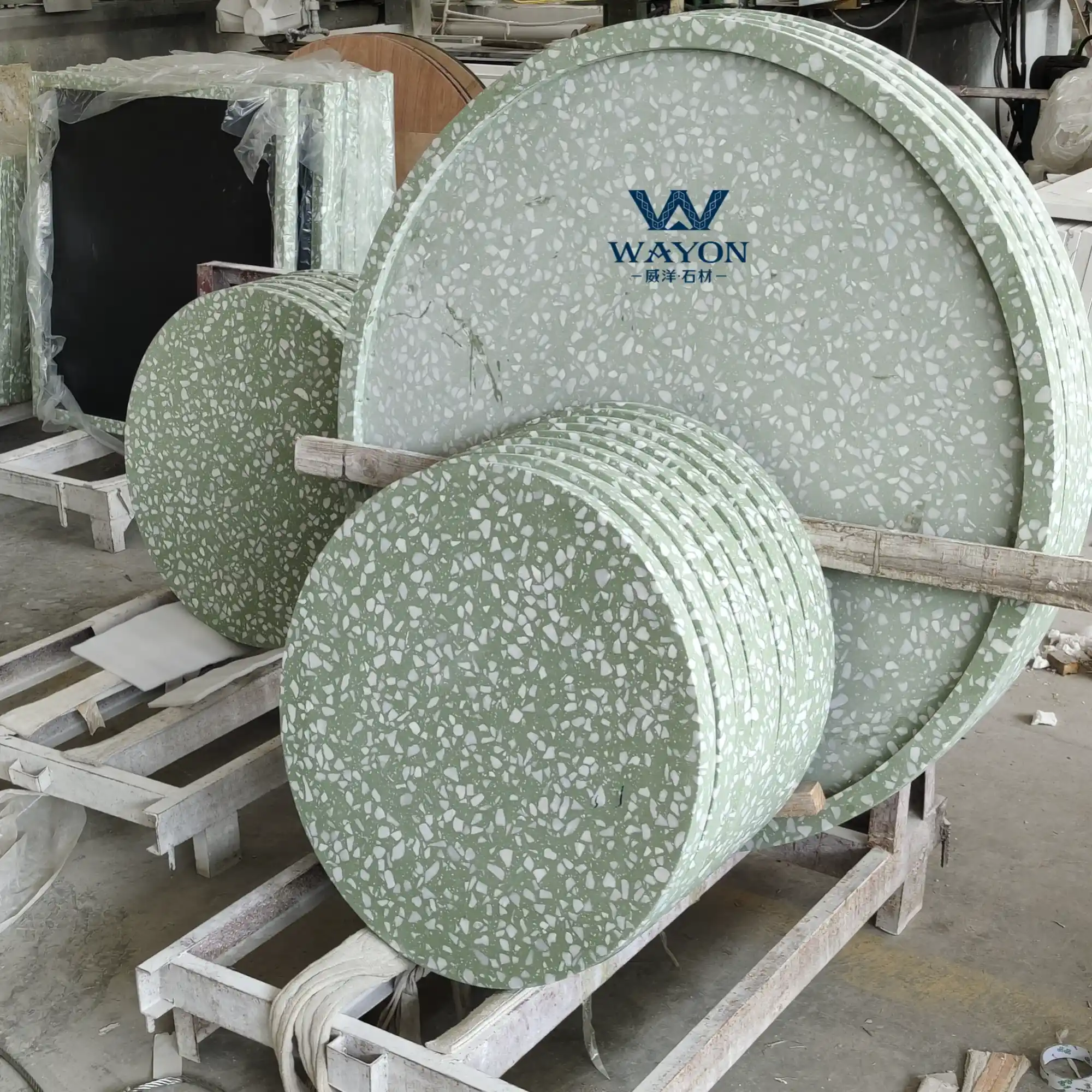 WT277 Dark green pine terrazzo table tops