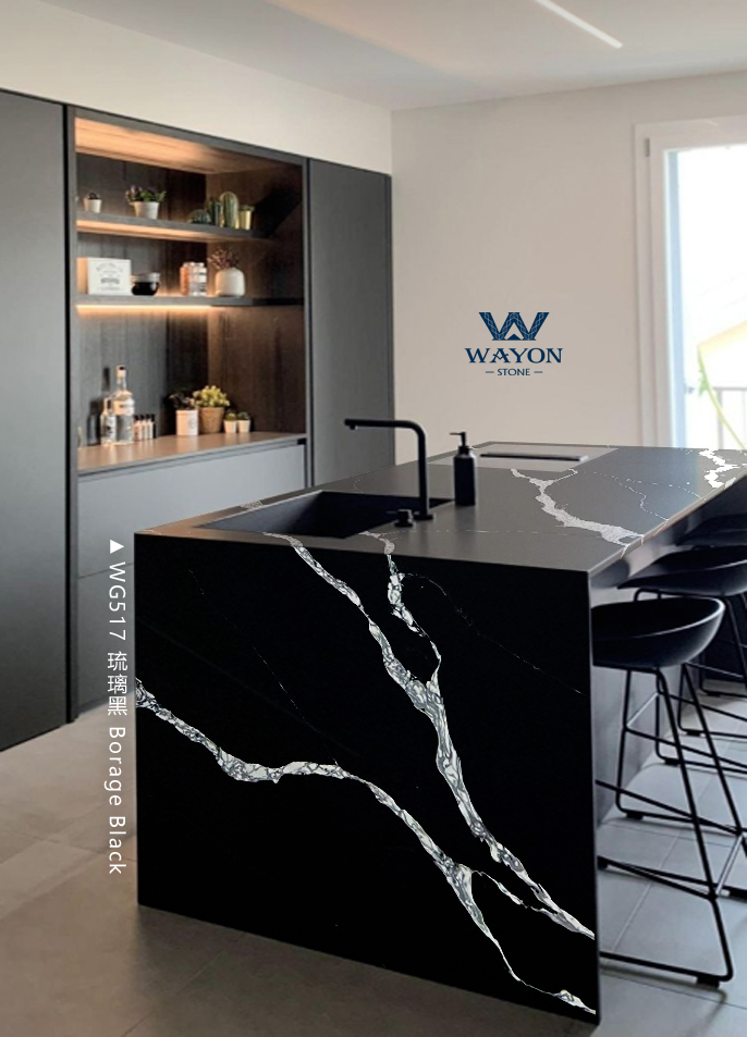 [Kitchen Countertop] Versatile Black Quartz Stone Design | Wayon Quartz Stone